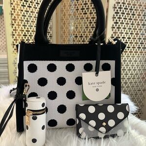 Kate Spade Target Black/White Polka Dot Knit Crossbody, lipstick bag, card case